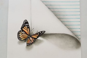 Девушка-художник развлекается тем, что рисует 3D-насекомых, будто переворачивающих листы тетради: выглядит незамысловато, но очень мило (фот